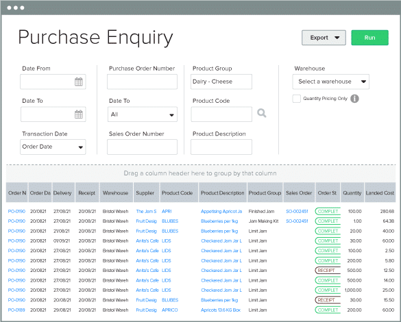 Purchase Enquiry Product Group filter