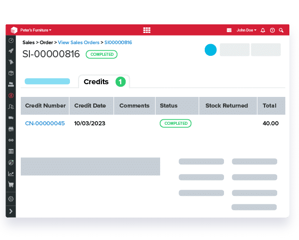 Sales Invoices related credits tab